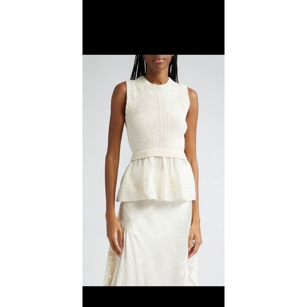 Ulla Johnson Light Academia Cottagecore Ivory Cable Knit Vest Silk‎ Cotton L